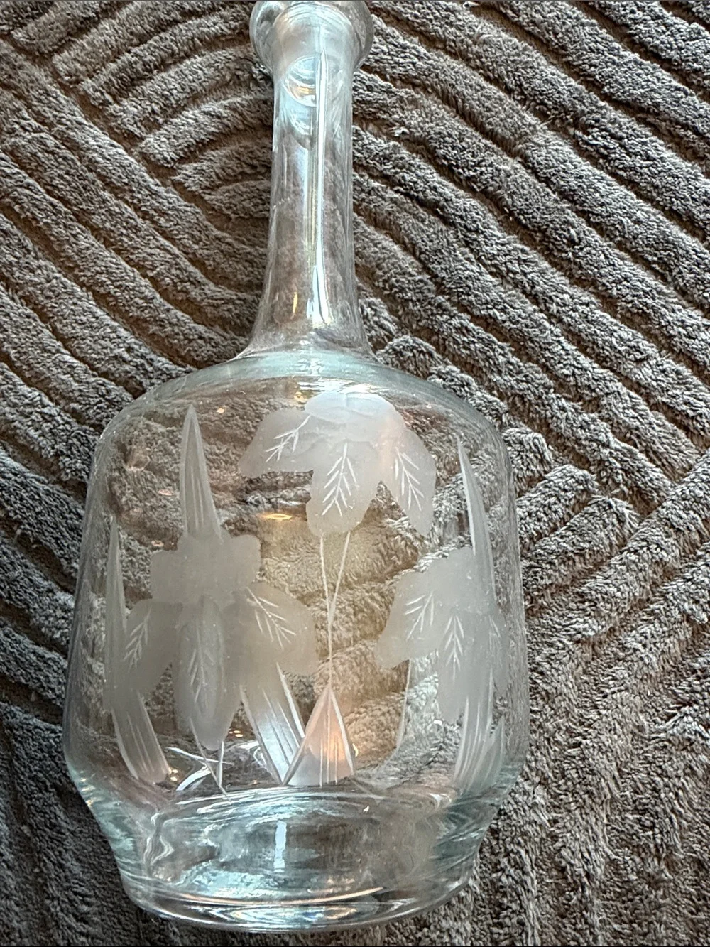 Clear Etched Glass Vase with Silver-Top Stopper